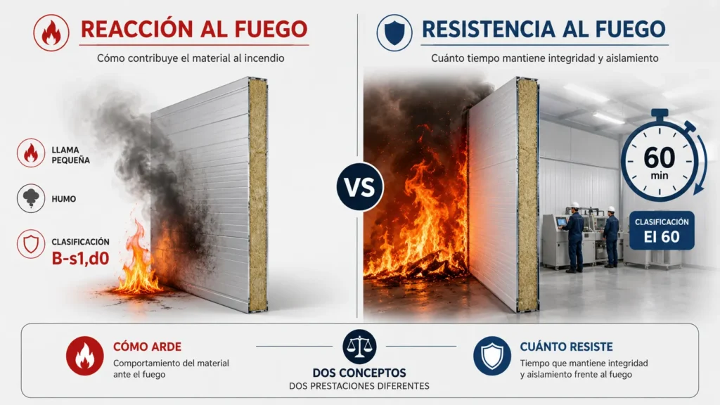 Diferencia entre reacción al fuego y resistencia al fuego en panel sándwich