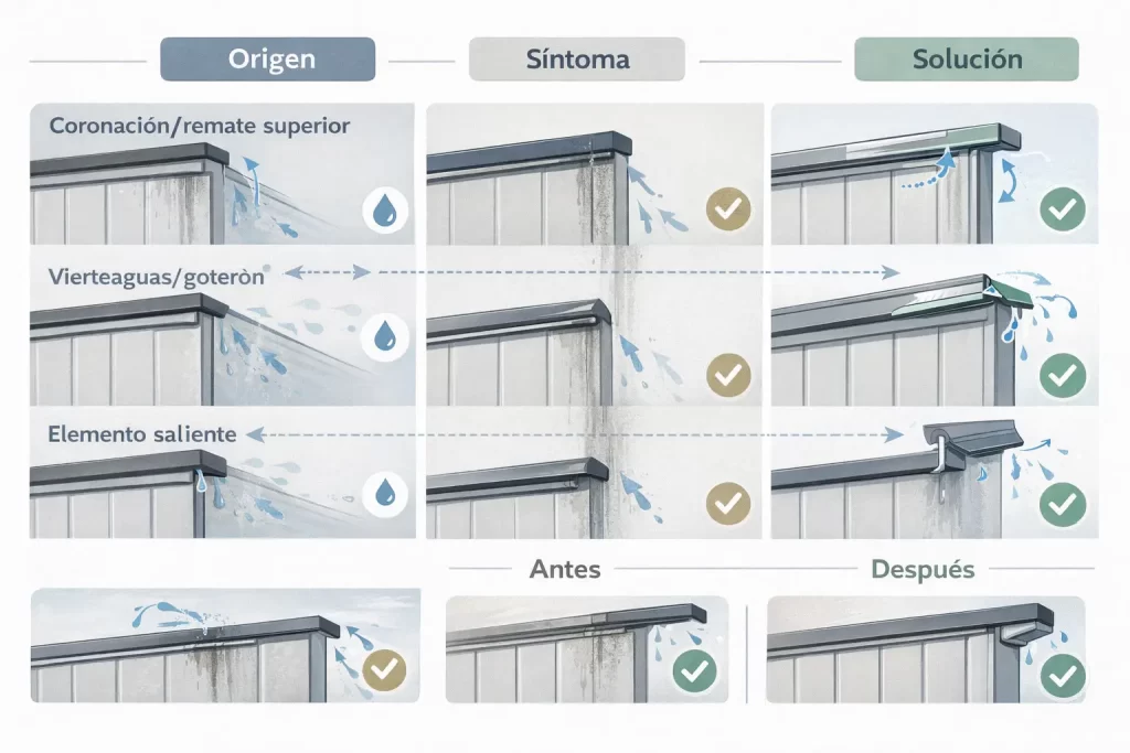 infografía para evitar manchas y chorretones en fachada de panel sándwich