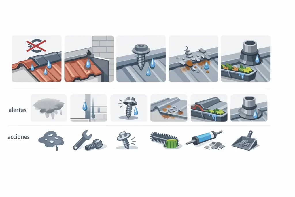 infografía de errores comunes en cubiertas de panel sándwich teja