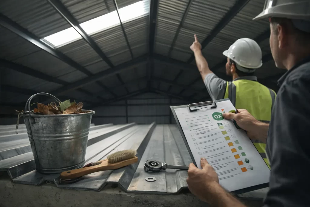 técnico revisando mantenimiento preventivo en cubierta 3 grecas