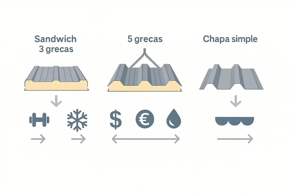 Ventajas del panel sándwich 3 grecas frente a 5 grecas y chapa simple