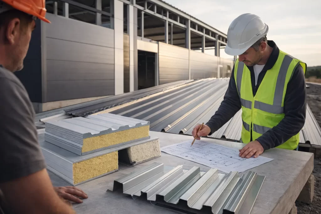 propiedades del panel sándwich en obra con muestras y planos