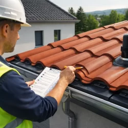 técnico revisando remates y ventilación en cubierta de panel teja