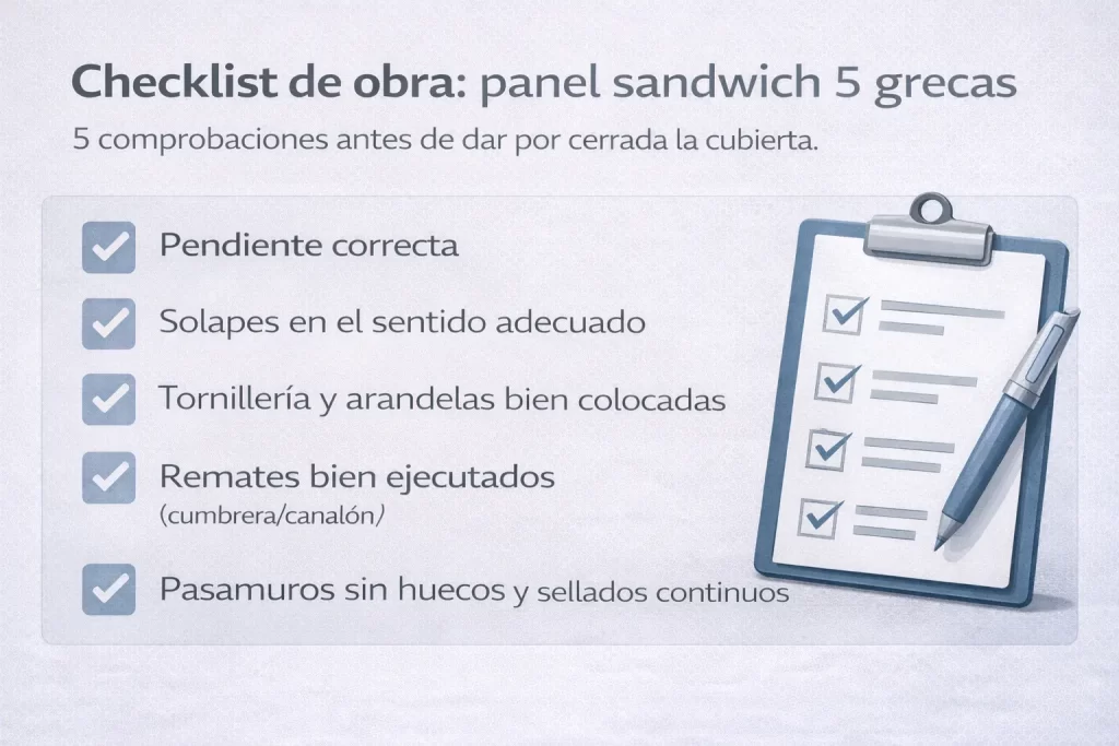 Checklist de obra para panel sandwich 5 grecas