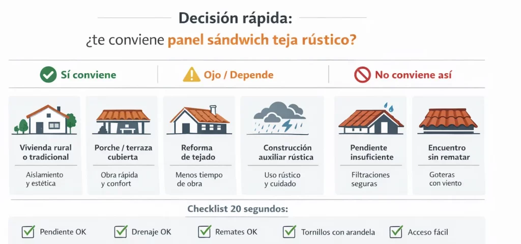Infografía para decidir si conviene panel sándwich teja rústico