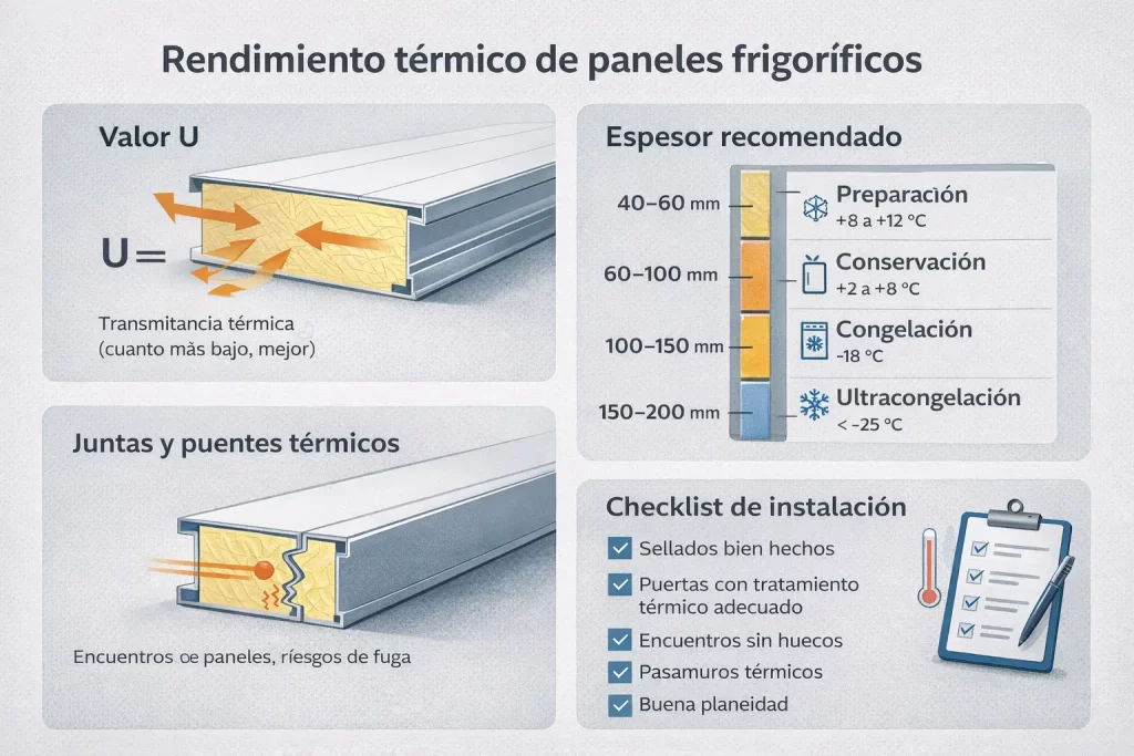 Infografía sobre rendimiento térmico de paneles frigoríficos