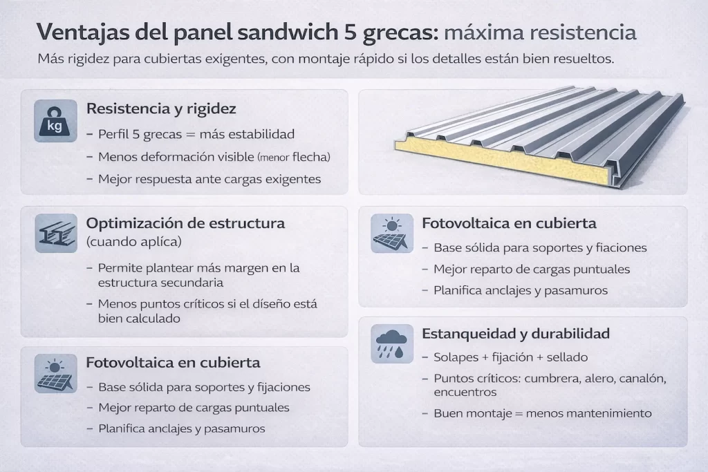 Infografía de ventajas del panel sandwich 5 grecas