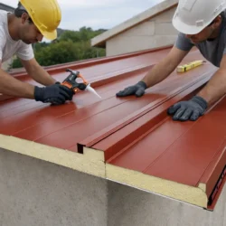 ajustar el panel sándwich tapajuntas en cubierta inclinada durante la instalación profesional