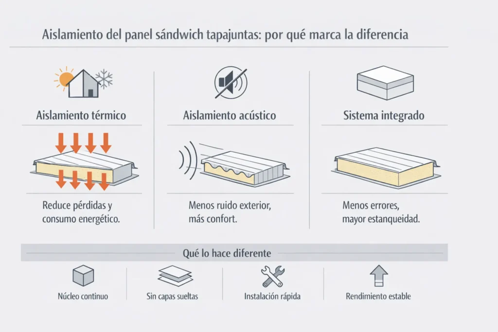 aislamiento térmico y acústico del panel sándwich tapajuntas