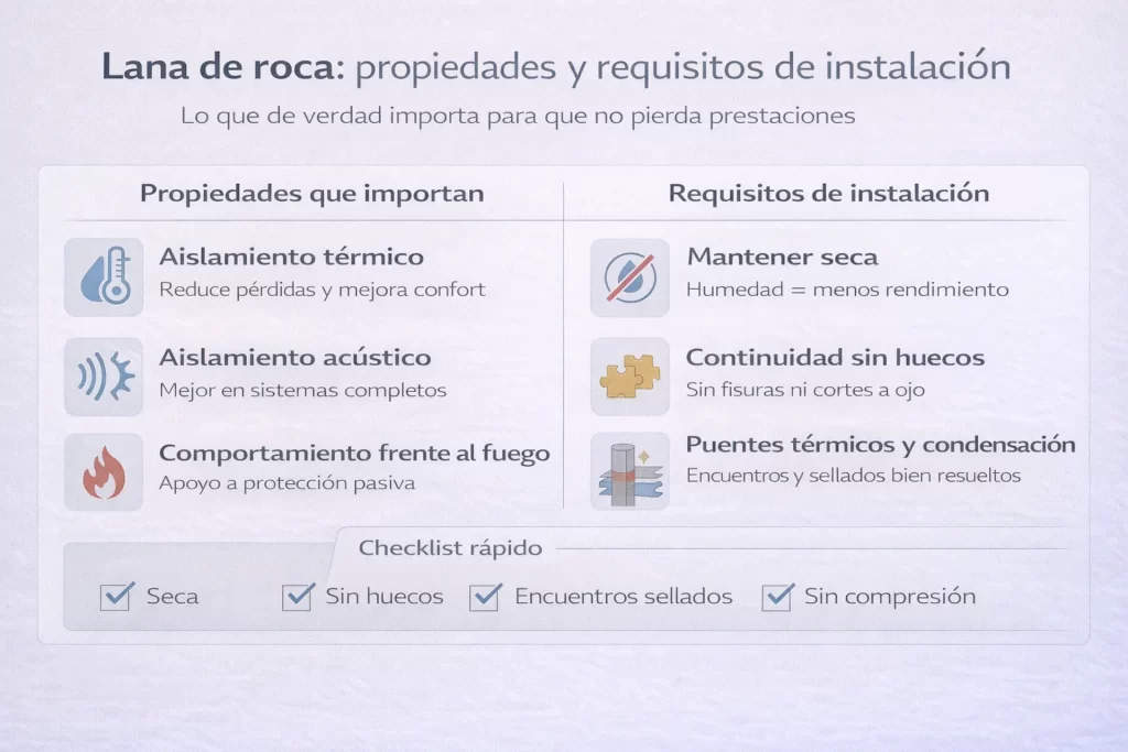 Infografía de lana de roca: propiedades y requisitos de instalación