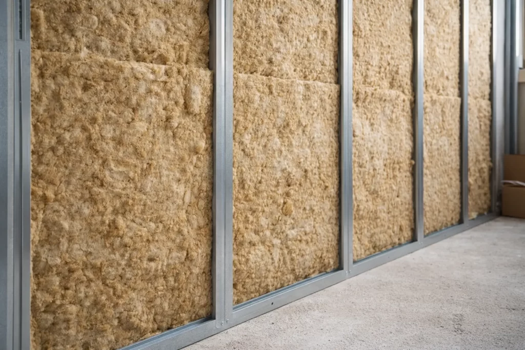 Instalación de lana de roca entre perfiles metálicos sin huecos