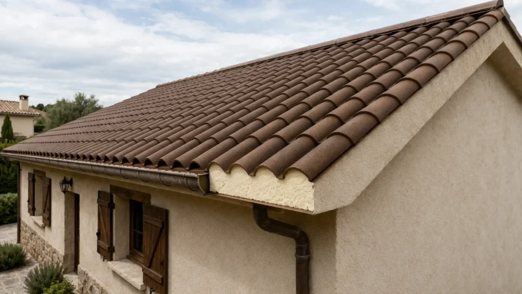 panel sándwich teja en la construcción de viviendas con detalle del núcleo aislante