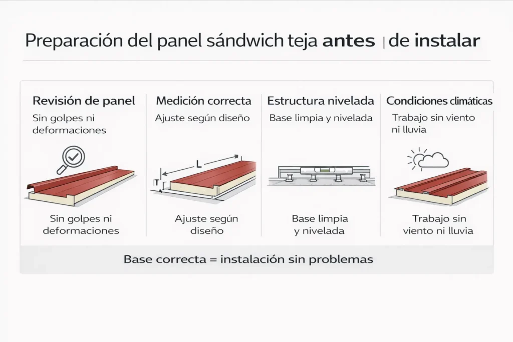 Preparación del panel sándwich teja para climas extremos antes de la instalación