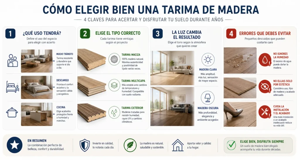 infografía para elegir tarimas de madera en interiores