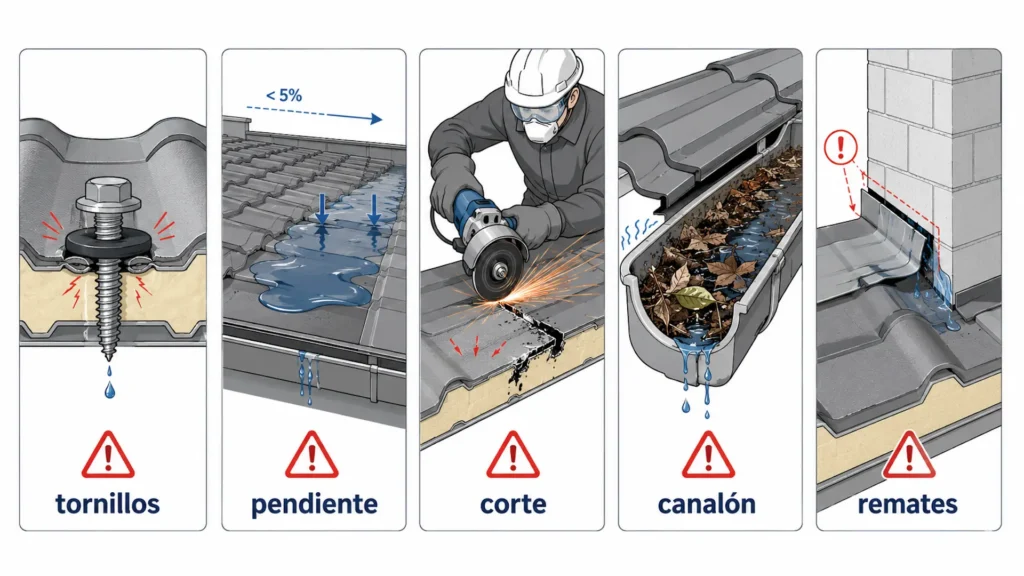 Errores comunes que provocan filtraciones en panel sándwich teja