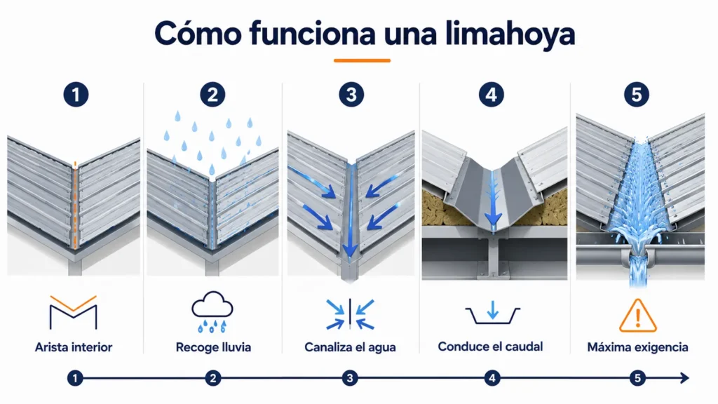 Funcionamiento de una limahoya recogiendo el agua de lluvia