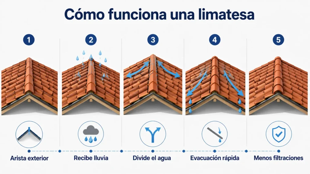 Funcionamiento de una limatesa en una cubierta inclinada.