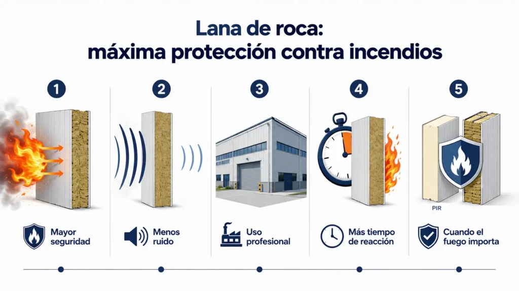 Lana de roca para panel sándwich teja con protección contra incendios