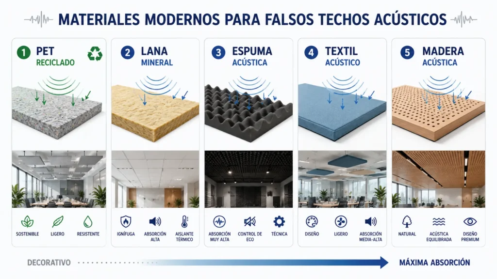Materiales modernos utilizados en falsos techos acústicos