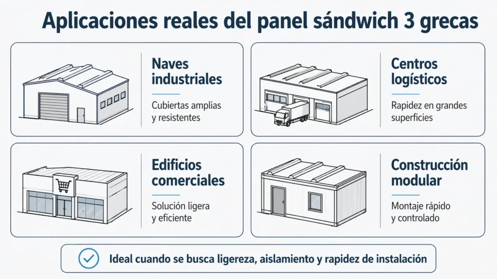 Aplicaciones reales del panel sándwich 3 grecas en naves y comercios