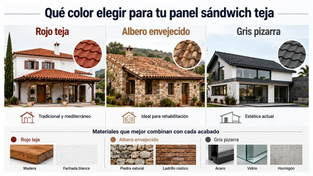 Comparativa de colores para panel sándwich teja según el estilo arquitectónico