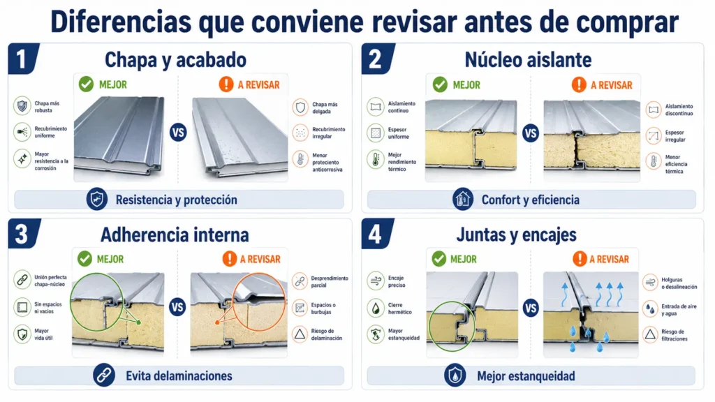 Infografía sobre los aspectos que revisar antes de comprar panel sándwich