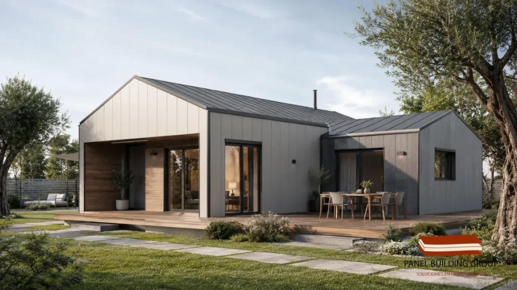 Casa prefabricada moderna con panel sándwich en cubierta y fachada