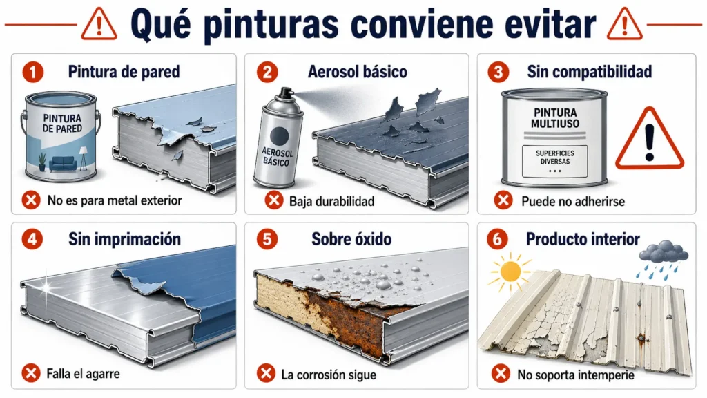 Pinturas que conviene evitar al repintar panel sándwich metálico