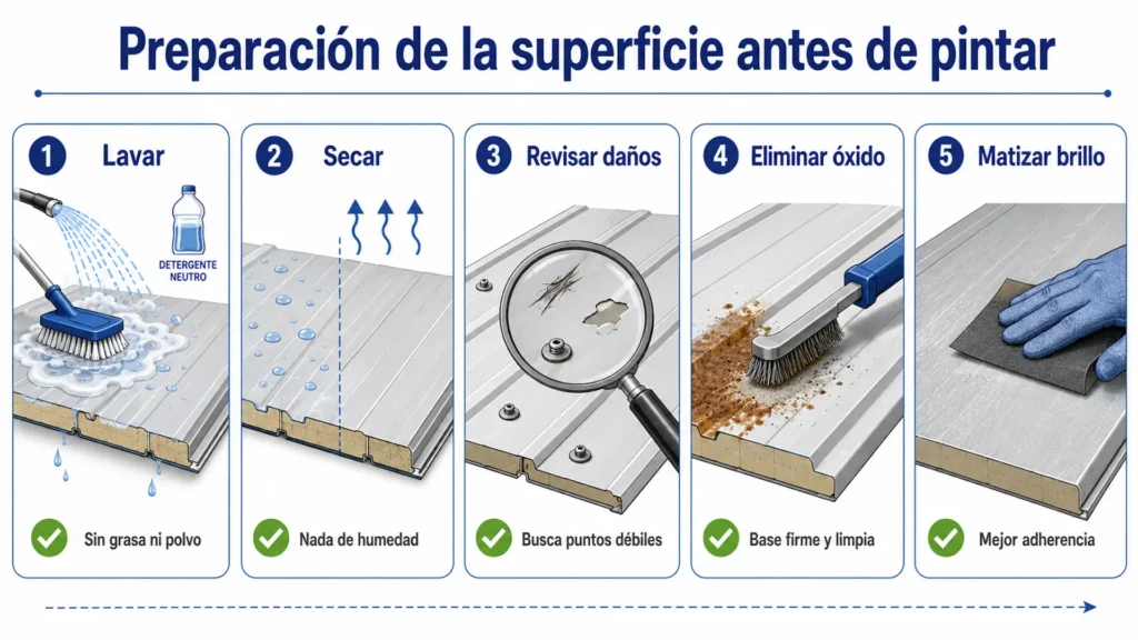 Preparación de la superficie de panel sándwich antes de aplicar pintura