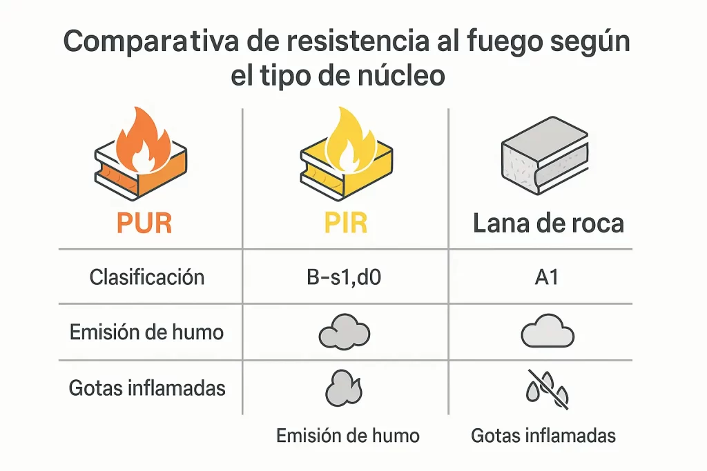 Comparativa de resistencia al fuego según el tipo de núcleo