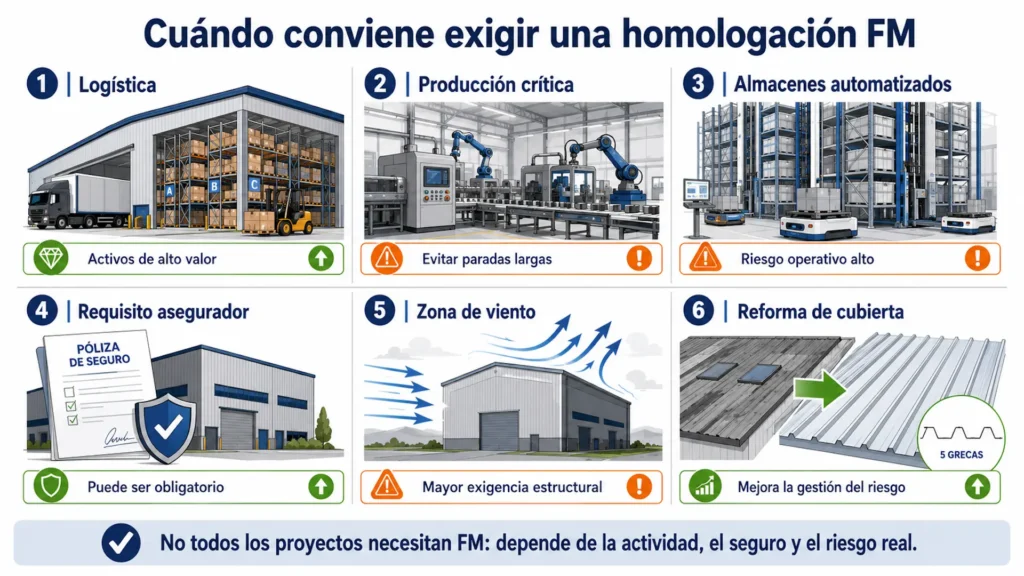 Casos en los que conviene exigir homologación FM en una cubierta industrial