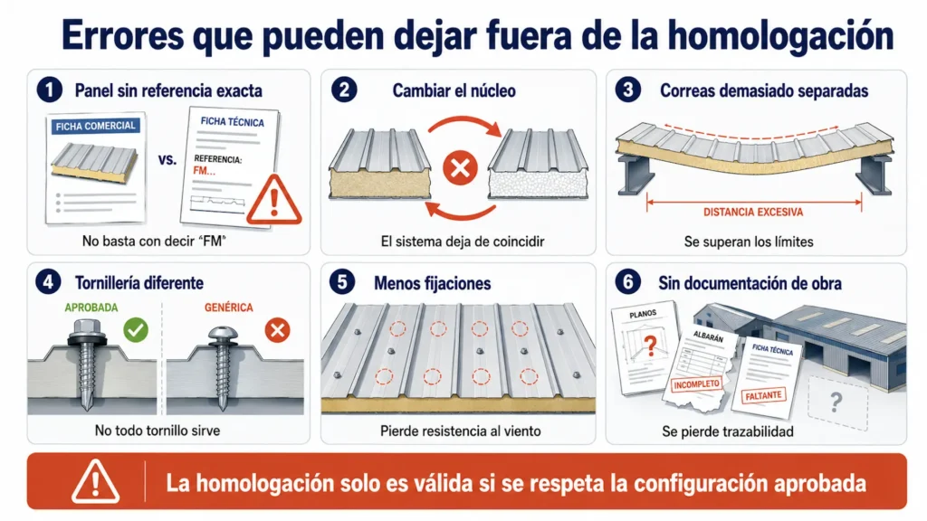Errores que pueden invalidar una homologación FM en panel sándwich de 5 grecas.