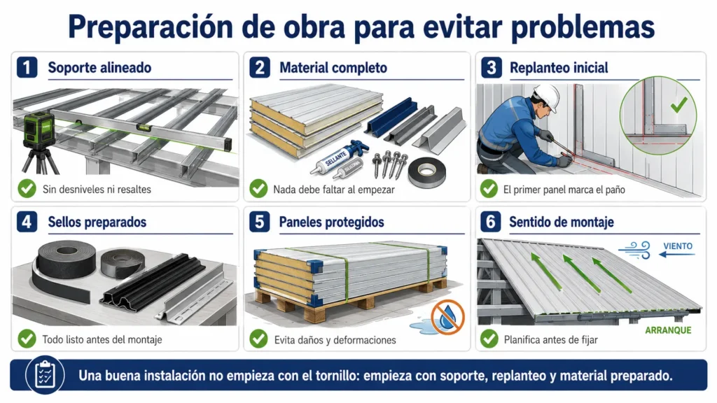 Preparación previa para instalar panel sándwich tapajuntas sin errores de montaje.