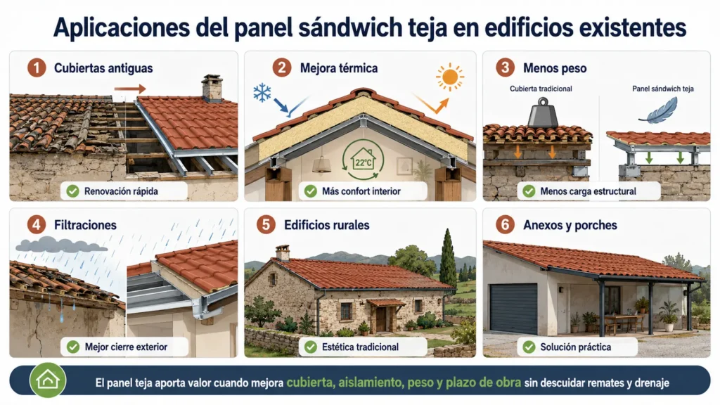 Aplicaciones del panel sándwich teja en edificios existentes
