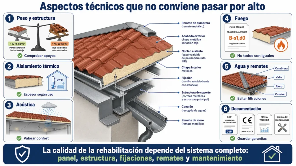 Aspectos técnicos clave en rehabilitación con panel sándwich teja