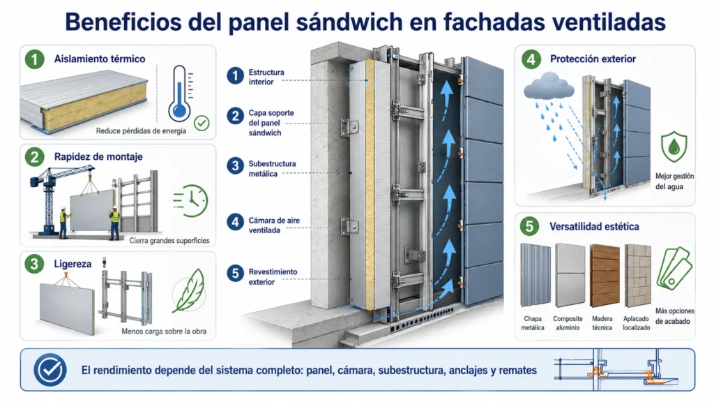 Beneficios del panel sándwich teja en una fachada ventilada