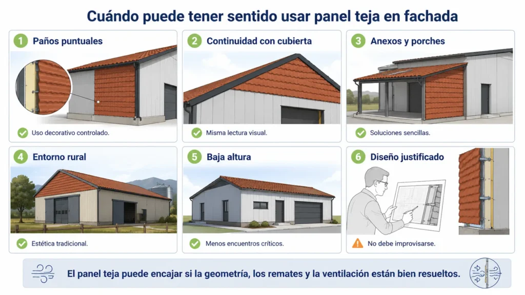 Casos en los que puede tener sentido usar panel teja en fachada