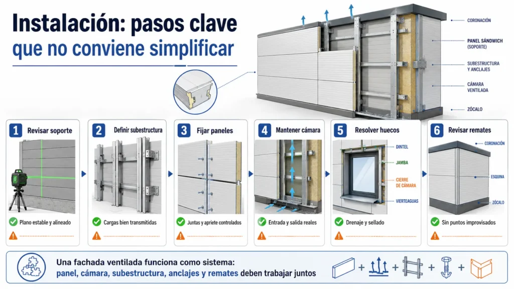Pasos clave para instalar una fachada ventilada con panel sándwich