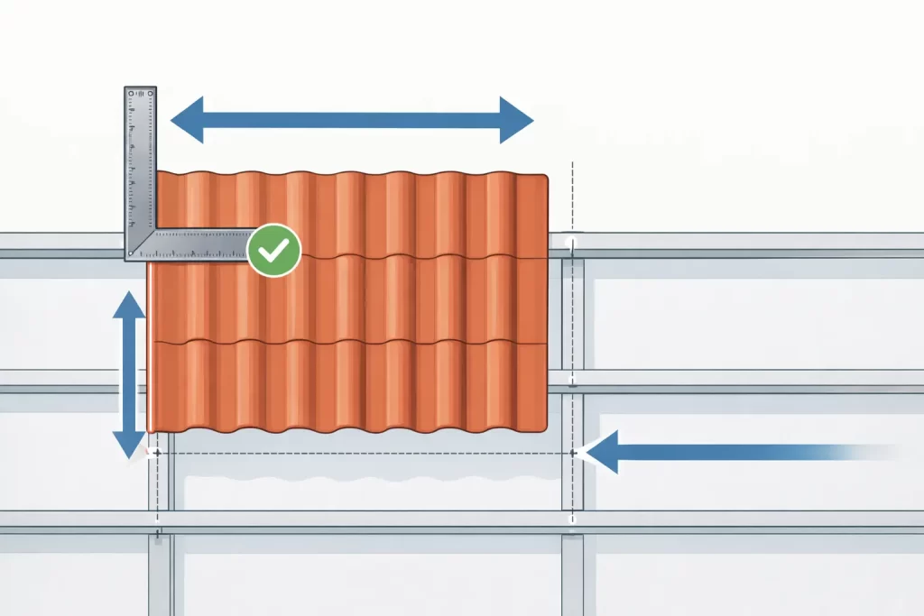 Instalar panel sándwich teja: cuadrar el primer panel con escuadra