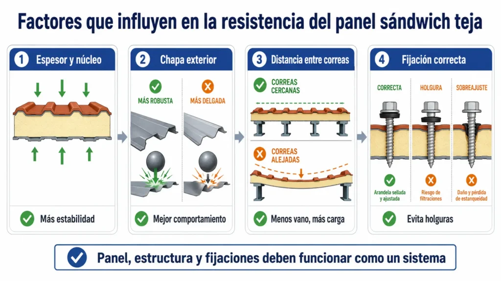 Factores que influyen en la resistencia del panel sándwich teja