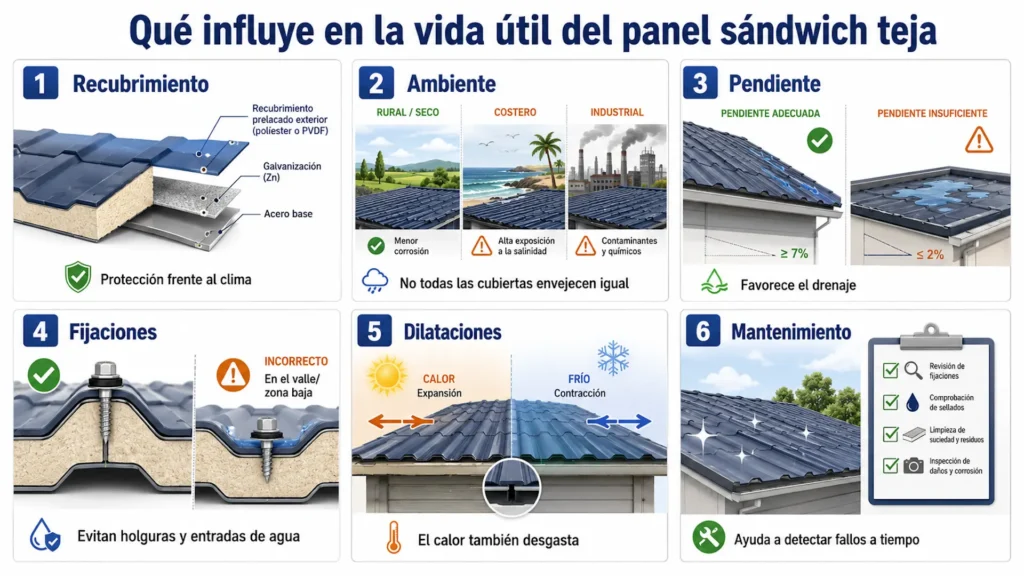 Factores que influyen en la vida útil del panel sándwich teja.
