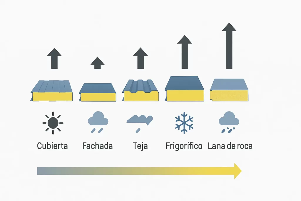 Comparativa de espesores del panel sándwich según aplicación
