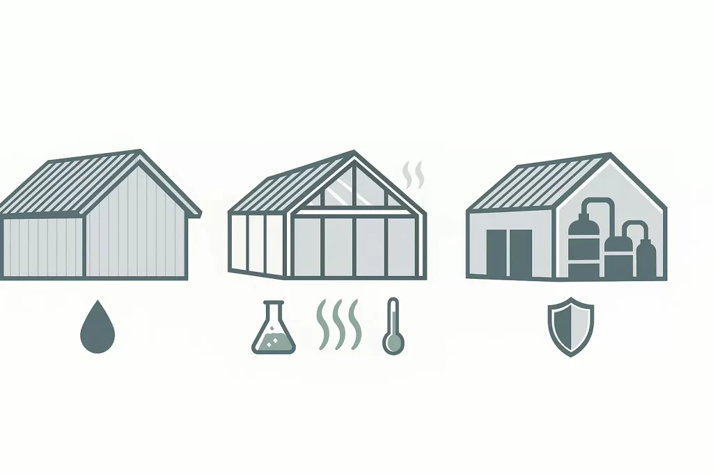 Infografía de aplicaciones panel sándwich ganadero en distintos entornos